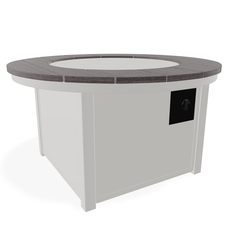 42" Round Rustic Polymer Fire Table with Propane Shelf, Snow/Laguna