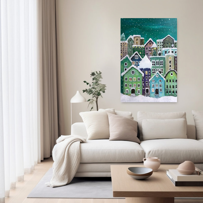 Cozy Winter Village Abstract Contemporary Christmas Tree City Wall Art Print, 152.4cm H x 101.6cm W
