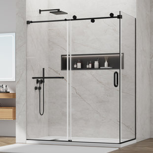 Cabine de douche coulissante sans cadre de l 60 po x P 32 po x H 76 po avec verre chromé transparent 5/16