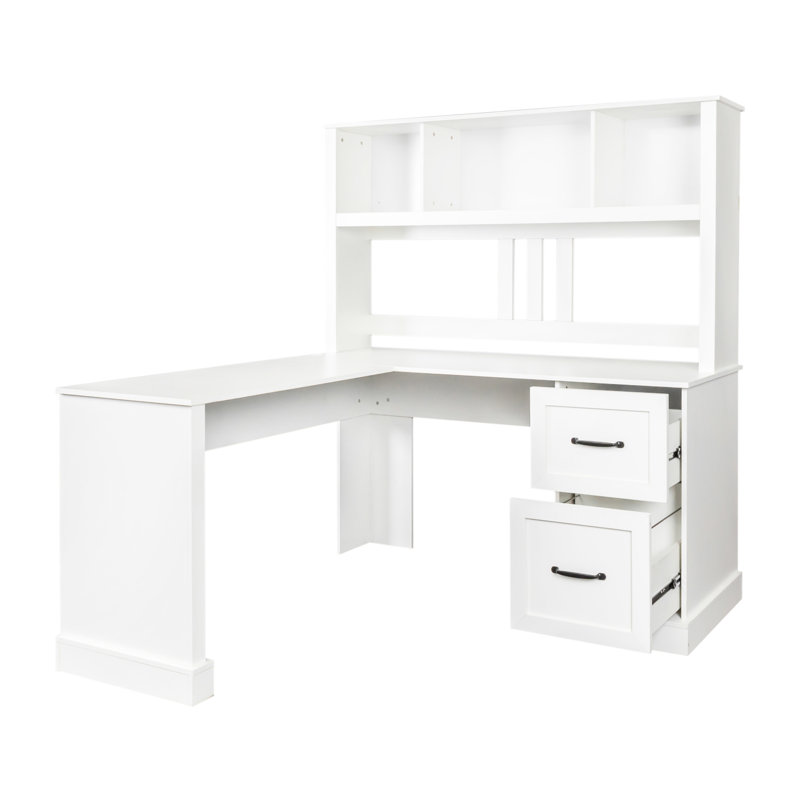 Bureau à domicile avec couleur blanche antique, grand espace de rangement, 2 tablettes, 2 grands tiroirs, facile à nettoyer, vaste espace de salon, ordinateur blanc, rangement, surface à gratter, espace spacieux