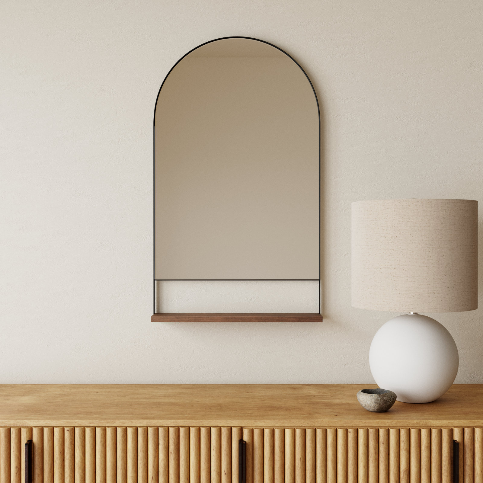 Cielo Arch Mirror with Shelves, Black/Natural, 34" x 20"