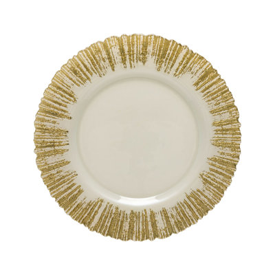Plat de service en verre avec bordure dorée