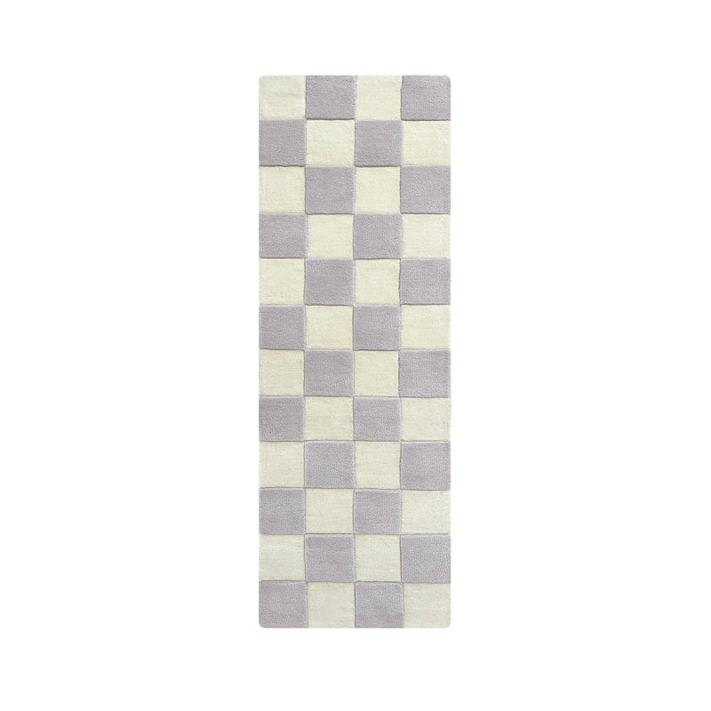 CHECKERBOARD Handmade Wool Checkered Area Rug, Gray