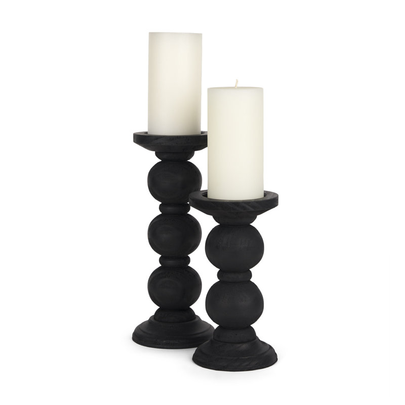 Ensemble de deux porte-bougies de table en bois noir