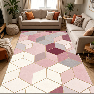 Tapis de marbre hexagonal en marbre pour le salon, doux et confortable, adapté à toutes les saisons, facile à entretenir, tapis de sol intérieur lavable à la machine, ferme sous la table adaptée pour la chambre à coucher, la salle à manger, le bureau, le patio, le balcon, la décoration intérieure