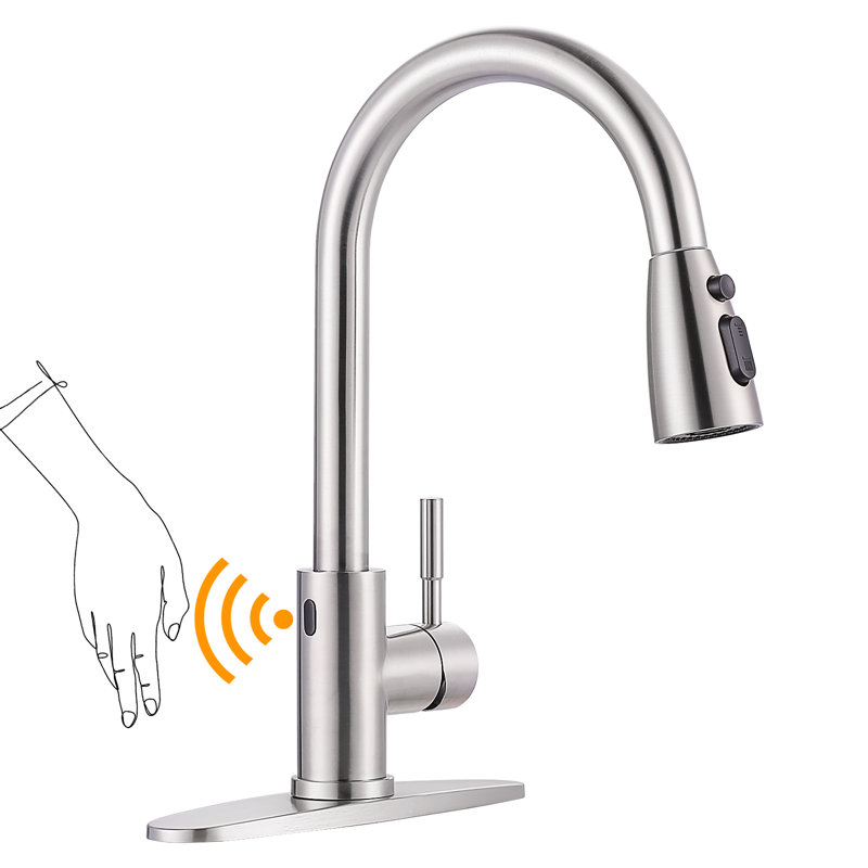 ARCORA Stainless Steel  Single Handle Pull-Down Sprayer Kitchen Faucet Set with Touchless Sensor, Brushed Nickel