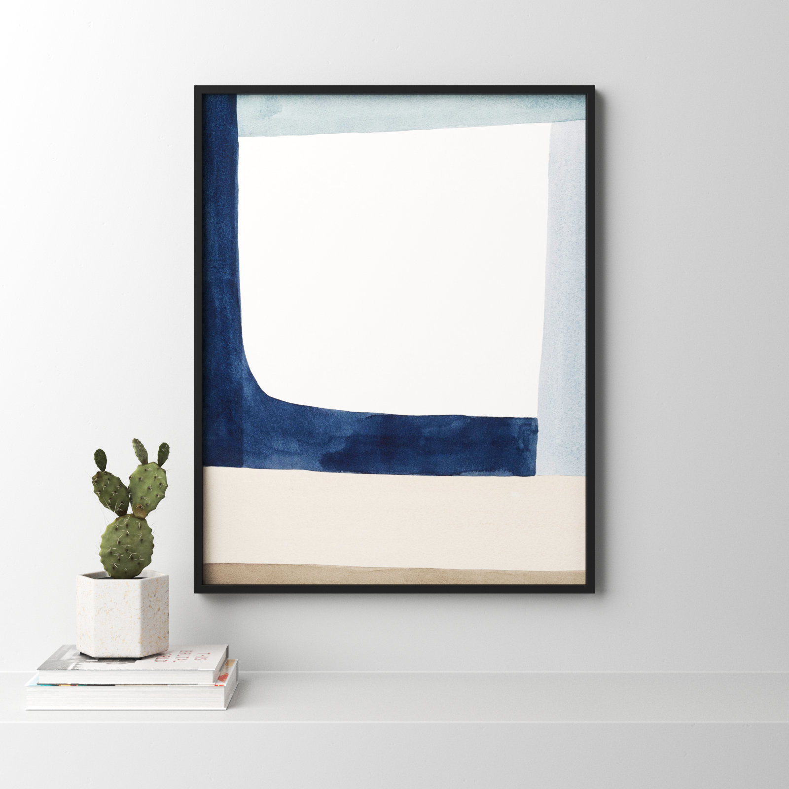 Composition In Blue 1 by Julia Balfour, Black Framed Canvas, 38" H x 30" W x 1.38" D
