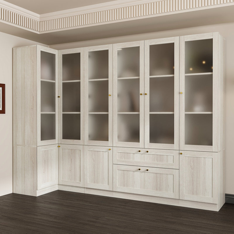 Bibliothèque modulaire H 71 po x l 94,4 po à 4 tiroirs avec portes en verre givré