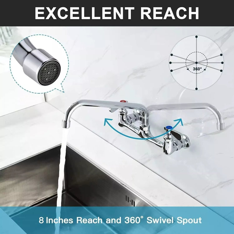 Double-Handle 2-Hole Wall-Mount Bridge Kitchen Faucet, Chrome