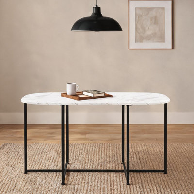 Table de salle à manger Modern Farmhouse avec plateau noir profond et base en panneau de fibres à densité moyenne blanc