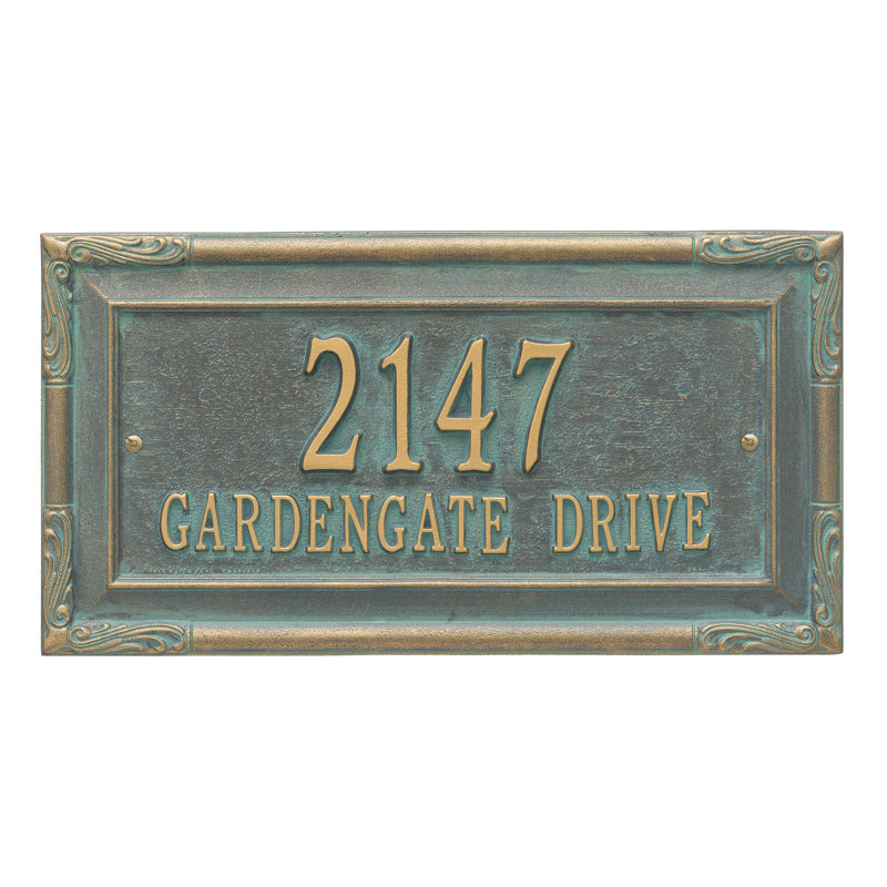 Plaque d'adresse murale sur 2 lignes Gardengate, Bronze, vert-de-gris, Oui