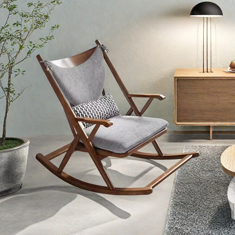Chaise berçante en bois massif Nordic, Gris