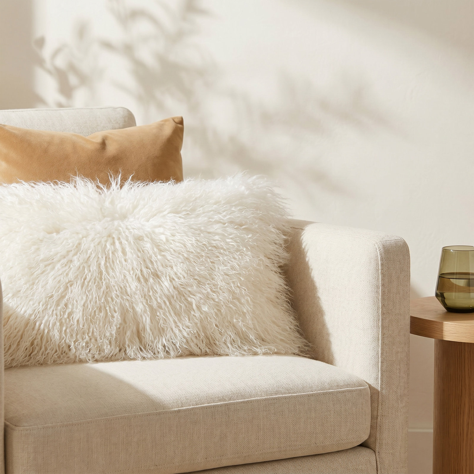 Iyana Wool Lumbar Throw Pillow, Ivory, 12"H x 20"W