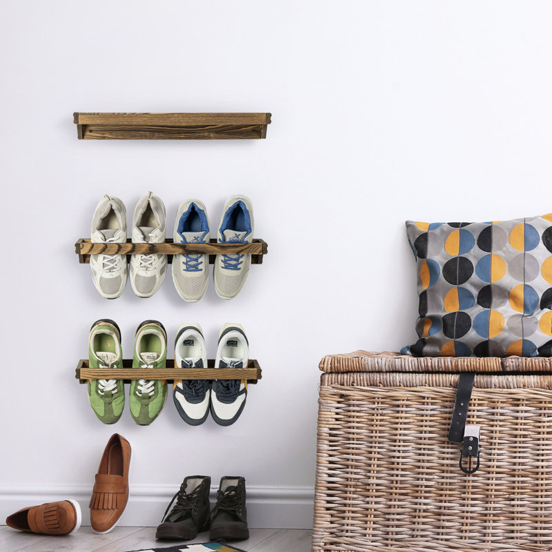 Rangement mural pour chaussures en bois brûlé, Bois brun, H 2,8 po x l 20,1 po x P 4,9 po