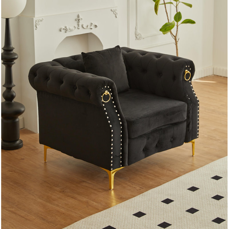 Frotten Velvet Chesterfield Chair, Black Velvet