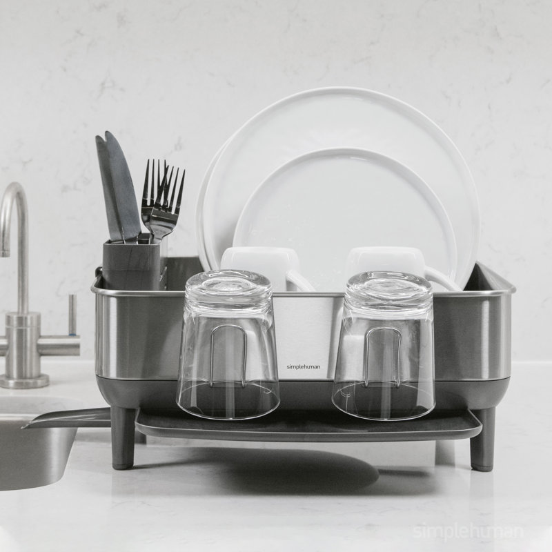Compact Stainless Steel Dish Rack with Utensil Holder