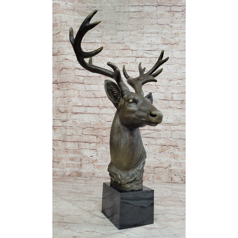 Statue buste cerf cerf élan en bronze