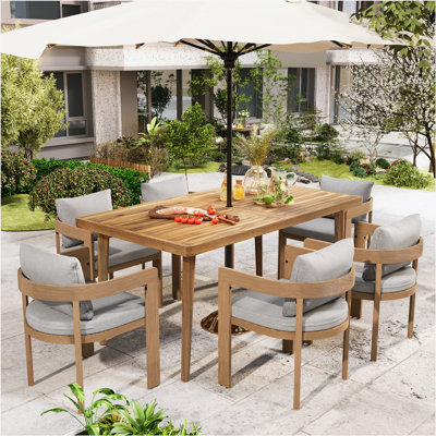 Outdoor Patio Dining Set (Aluminum Dining Chair with Beige Cushion and 1PC Acacia Wood Dining Table)