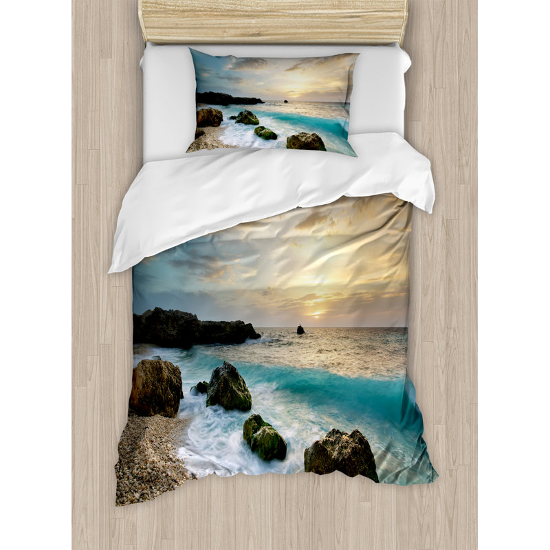 Coastal Polyester Duvet Cover, Twin Duvet Cover + 1 Standard Sham