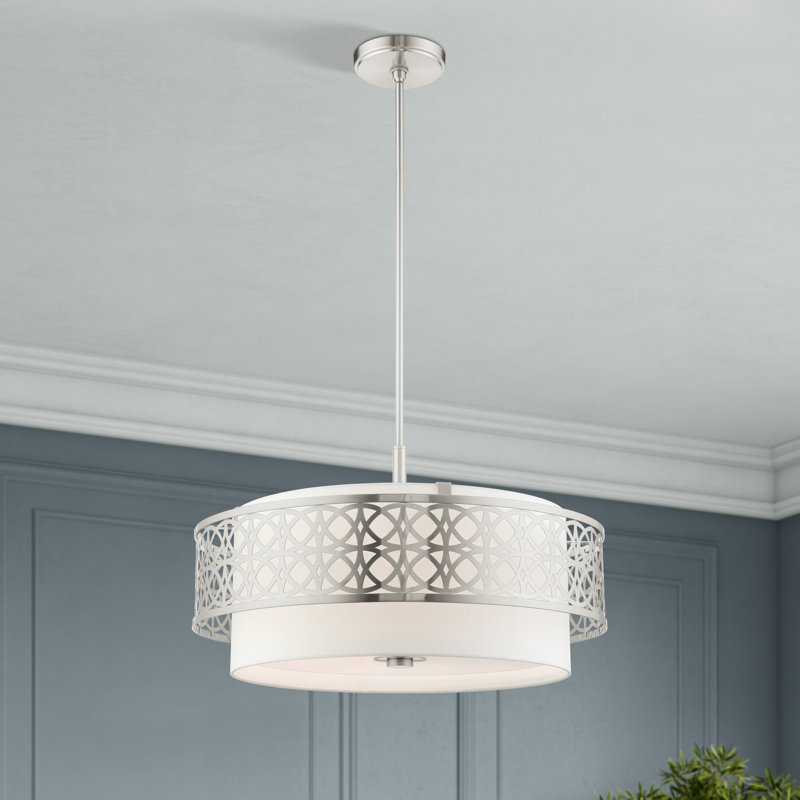 Eraman 4-Light Dimmable Drum Chandelier, Brushed Nickel, 52" H x 24.75" W x 24.75" D