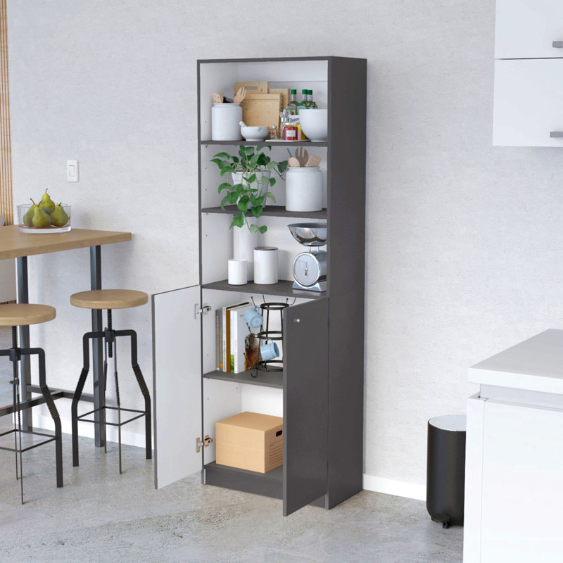 2-Door Bookcase, Grey+White