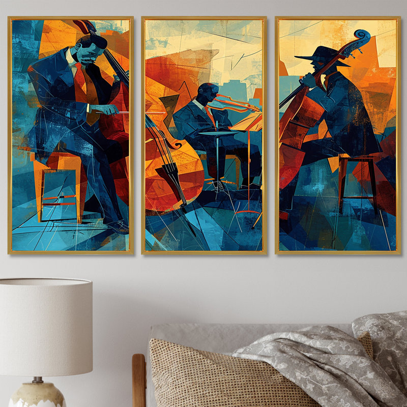 Miroir - ensemble d'art mural musicien, Cadre flottant doré, H 40 po x l 60 po x P 1 po