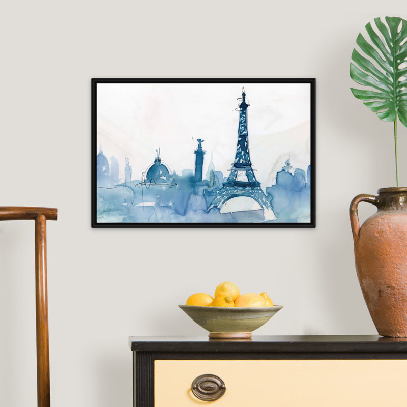 «Ocean Blue Paris» par Isabelle Z - reproduction d'art sur toile, H 18 po x l 26 po x 1,75 po, White Floating Frame Canvas
