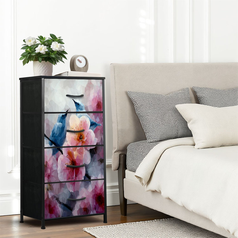 4 Drawer Dresser for Bedroom, Narrow Chest of Drawers, Wooden Top and Study Iron Frame 18"x37.5"-(WxH)