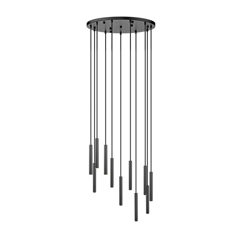 Lustre 7 lumières en nickel brossé Mahlum, Noir mat, 11 lumières