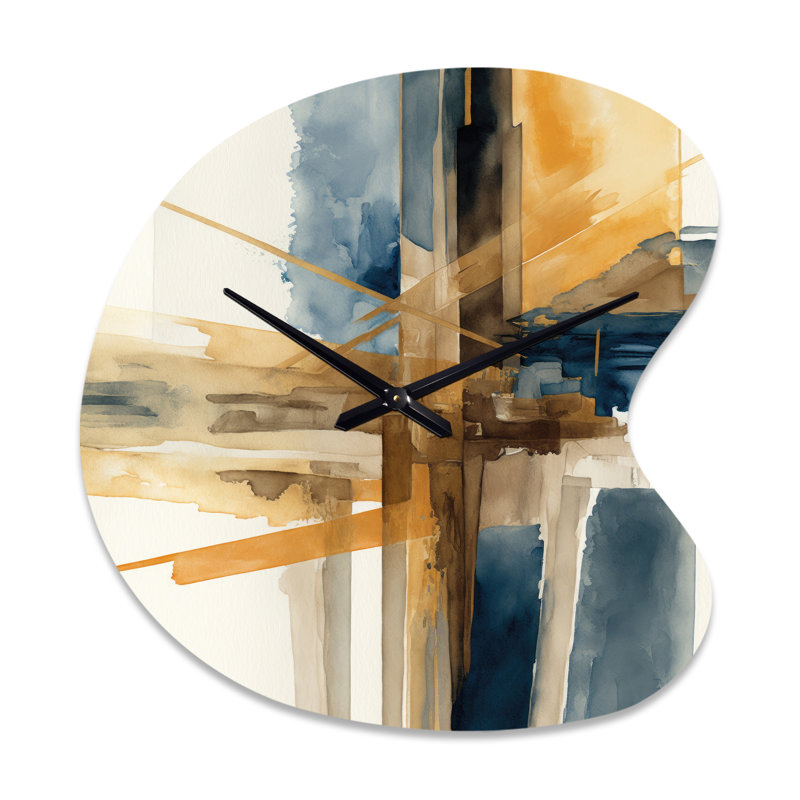 «Modern Watercolor Abstract I», horloge asymétrique en métal avec horloge murale, Petit