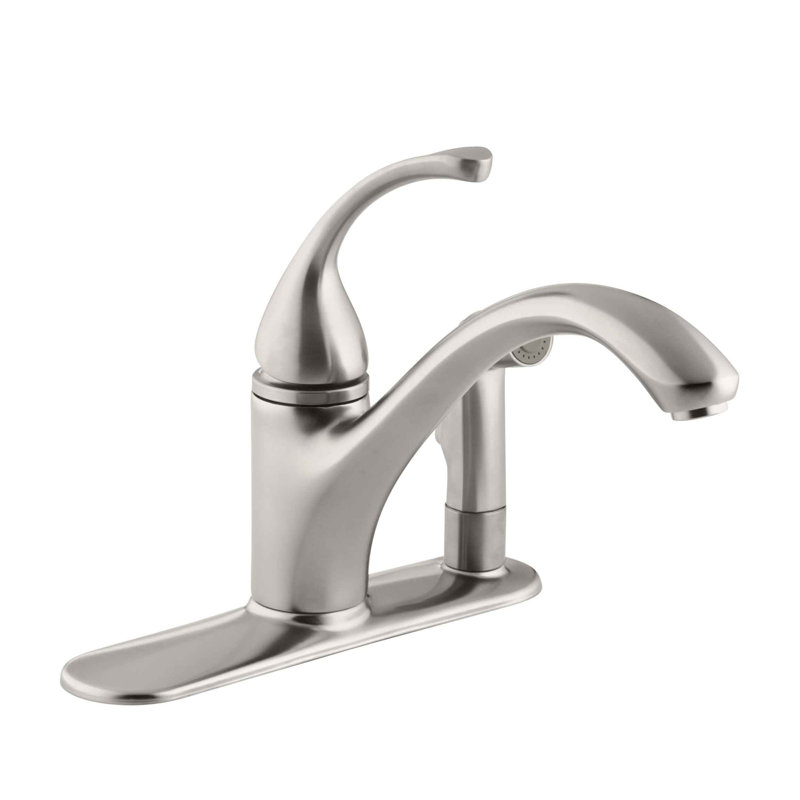 Forté 3-Hole Kitchen Sink Faucet with 9-1/16" Spout with Matching Finish Sidespray In Escutcheon, Vibrant Stainless