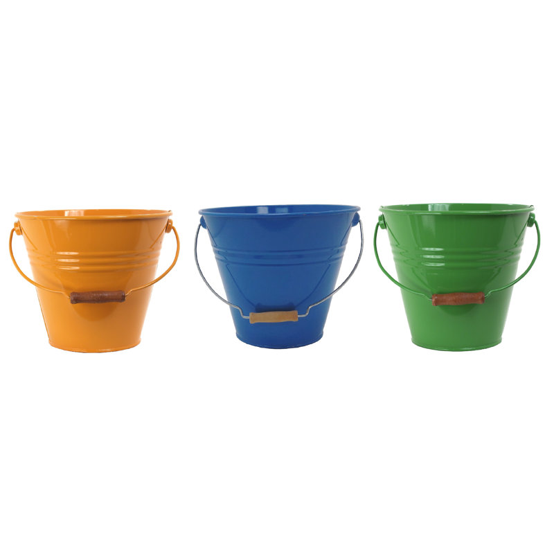 Handmade Metal Pot Planter, Saffron/Blue/Green, 3