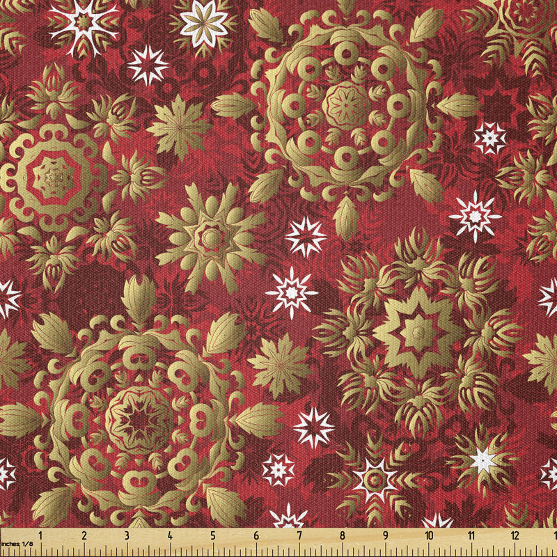 Fabric by the meter, Christmas flora ornament, earth yellow Vermilion, 1 meter