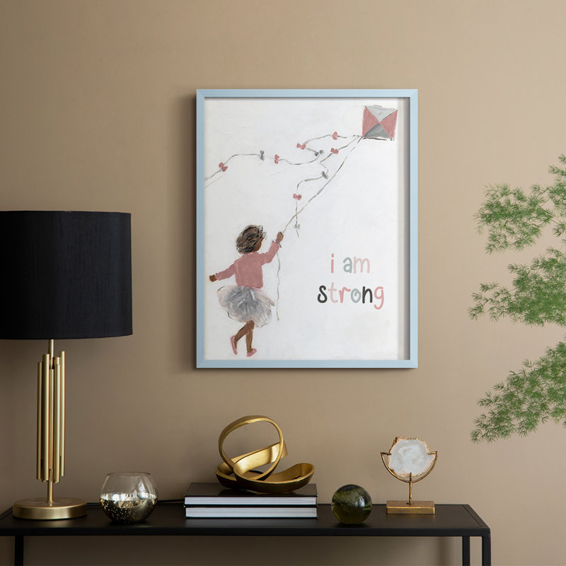 Girl Flying Kite, reproduction encadrée - bois massif, H 30 po x l 24 po, Bleu