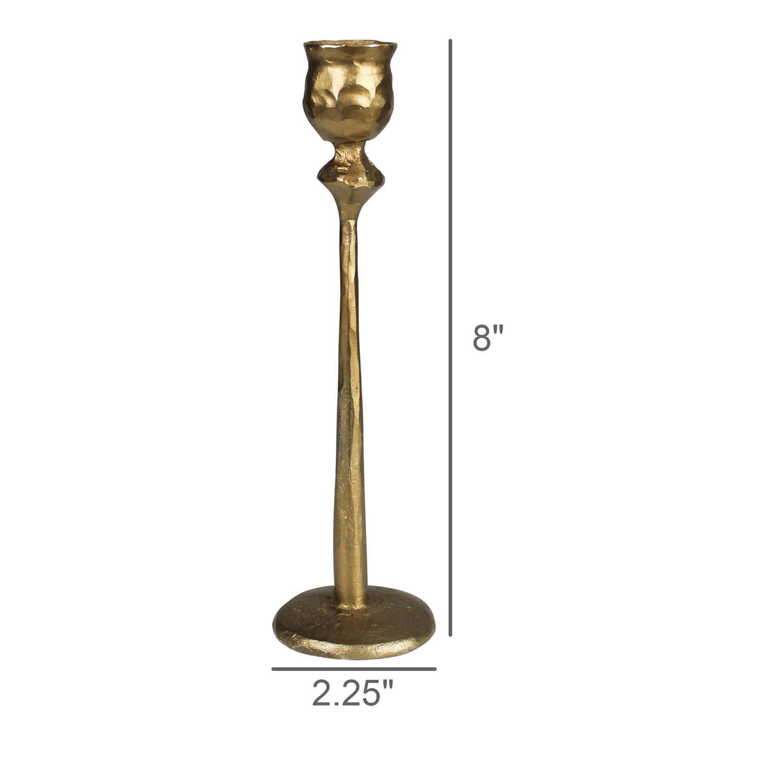 Brass Tabletop Candlestick, 8" H x 2.25" W x 2.25" D