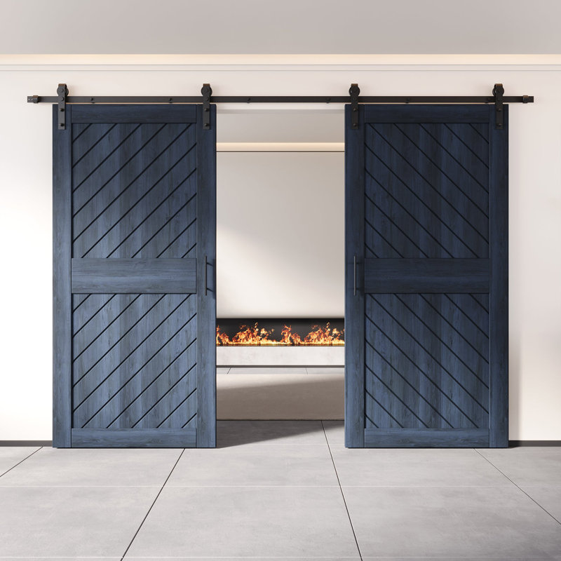 Homacer Navy : ensemble de portes coulissantes Ã  deux battants, motif Ã  rayures obliques, non montÃ©es et prÃªtes Ã  l'emploi, avec tringle de 13 pieds et kit de quincaillerie pour installation sans contournement, pour usage intÃ©rieur uniquement