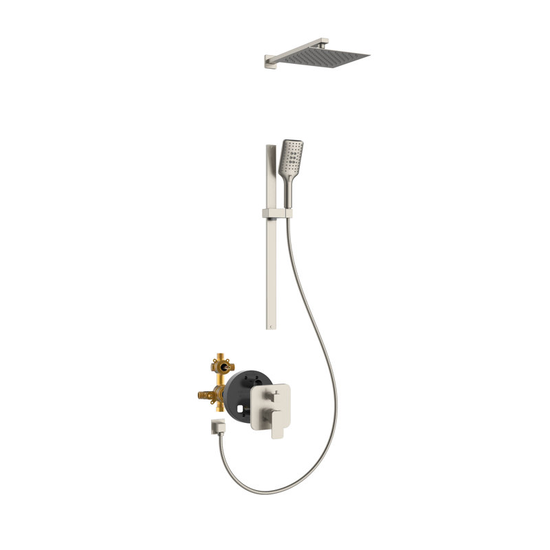 Resort 10-in Rain Showerhead Combo Shower System with Adjustable Handshower Slide Bar and Pressure Balanced Mixing Valve