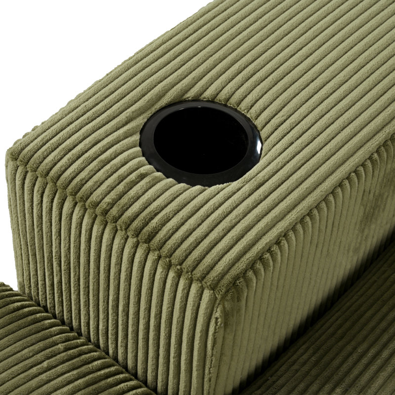 Mirod Large Sectional Sofa With Thick Cushions, And Builtin Cup Holders & Charging Ports, Green Corduroy