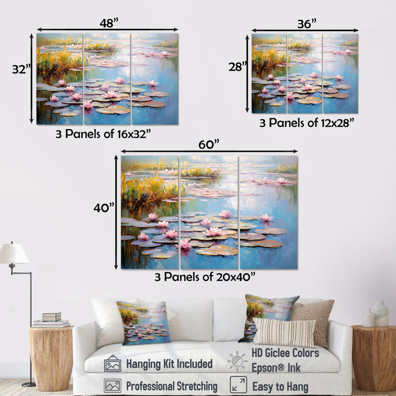 «Monets Water Lily Pond Reflections 3 - Lake», art mural, H 28 po x l 36 po x P 1 po, Toile tendue