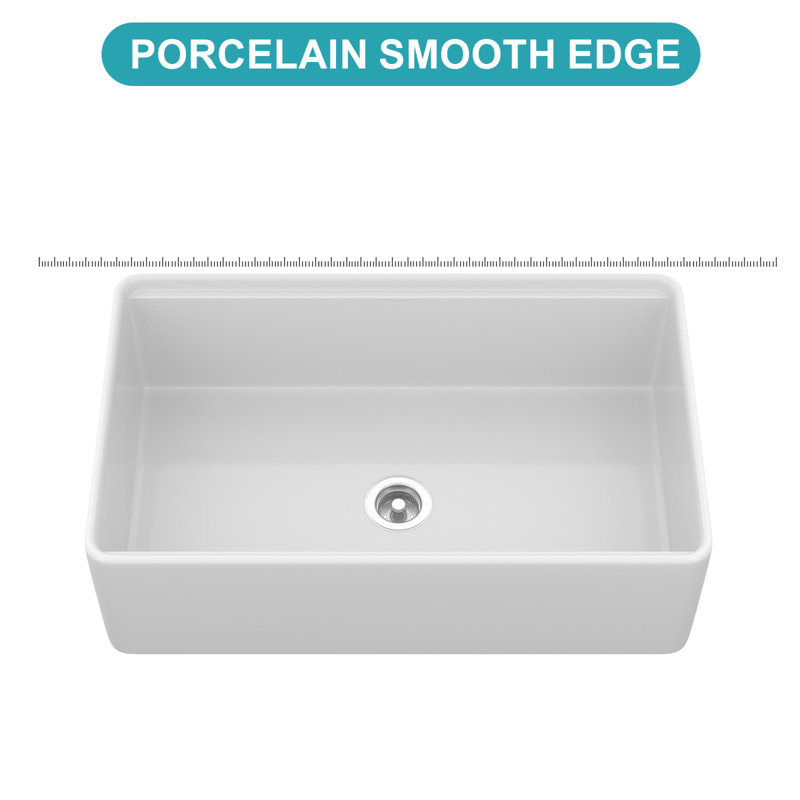 Durable White Farmhouse Kitchen Sink With Workstation, 33 Inch Porcelain