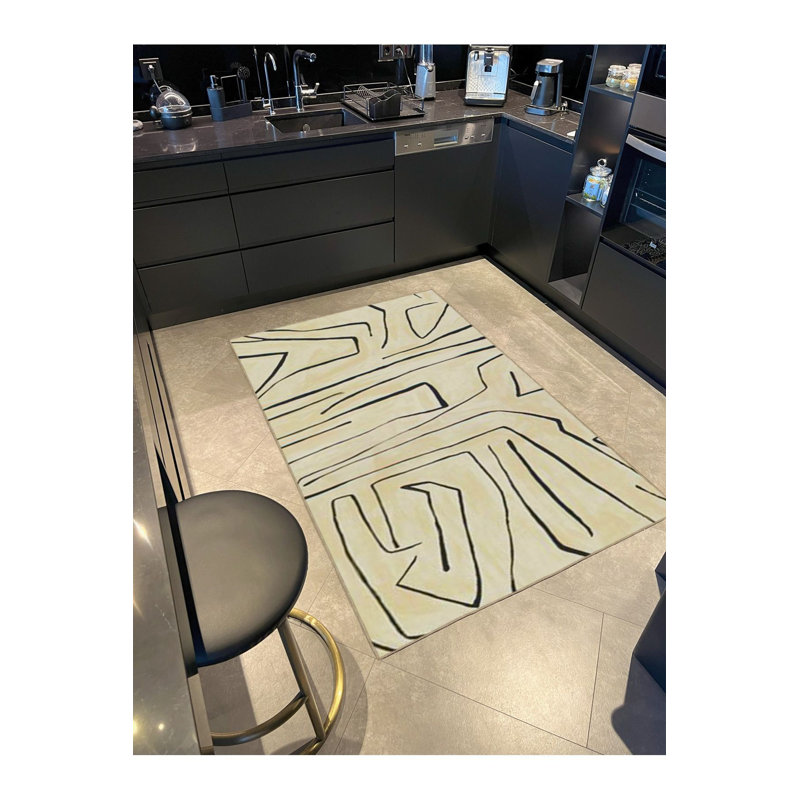 Tapis à rayures décoratif et lavable à thème jaune, Carré 3 pi 3 po