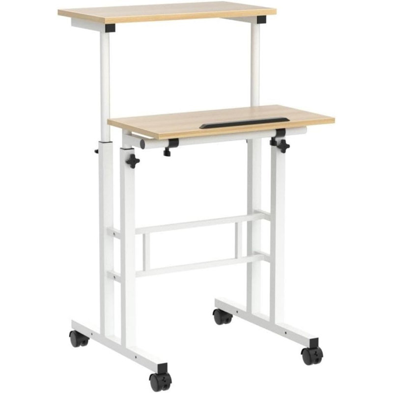 Chariot pour ordinateur portable avec roulettes H 28 po x l 22 po, Naturel, blanc