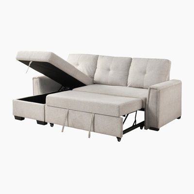 Olivier 93" Modern & Contemporary Textured Fabric 2-Piece Sectional Sofa with Reversible Chaise, Pull-out Sleeper Bed & Hidden Storage