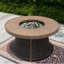 Table de foyer d'extérieur ronde au gaz 42 po - Base en aluminium et base en rotin