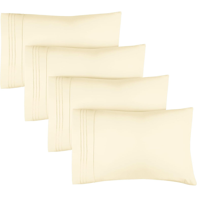 Pillowcase Set, Soft Double Brushed Microfiber, Cooling & Breathable Pillow Covers, Set of 4, Queen, White