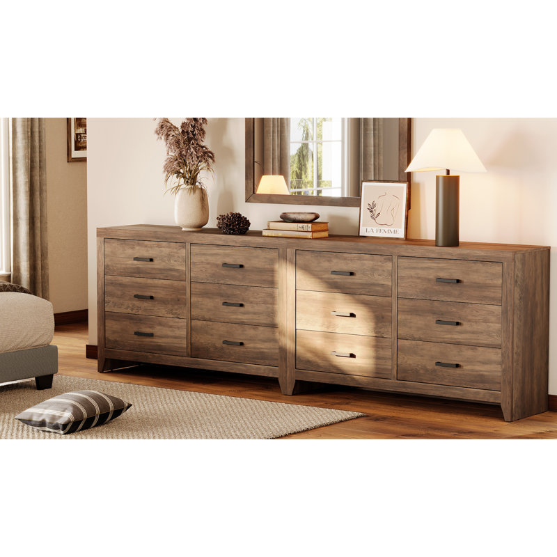 106" Rustic Brown Dresser Set With 12 Drawers (2-Piece)