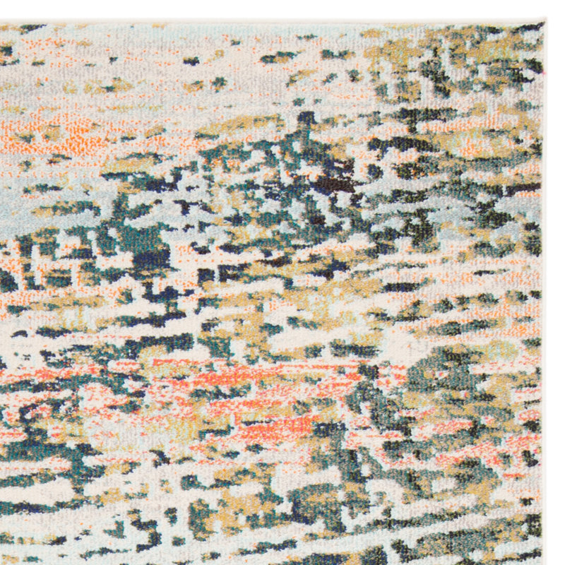 Felty Abstract Beige/Navy Area Rug, Runner 2' x 8'