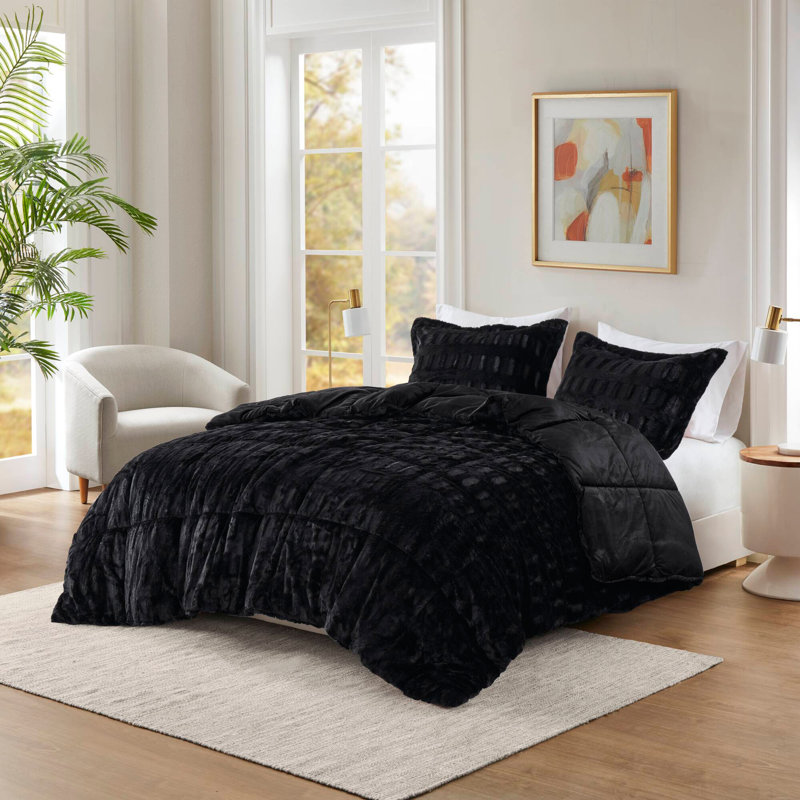 Ensemble de 3 mini-édredon en fausse fourrure unie King / Cal King