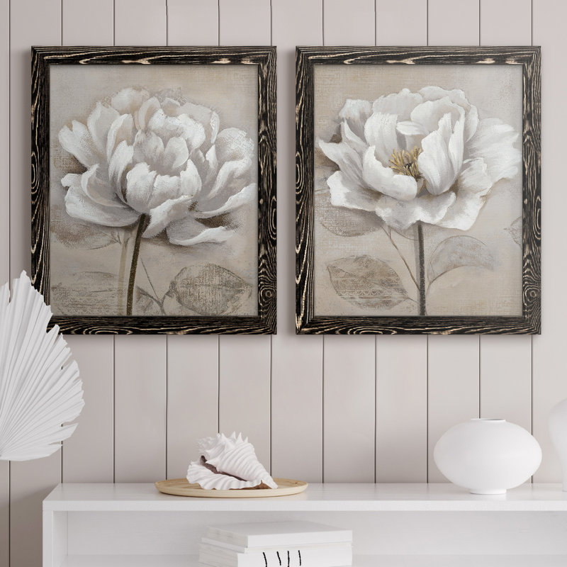 "Soft White I", ensemble de 2 reproductions d'art, H 24 po x l 36 po, Toile avec cadre photo sans passe-partout, Noir