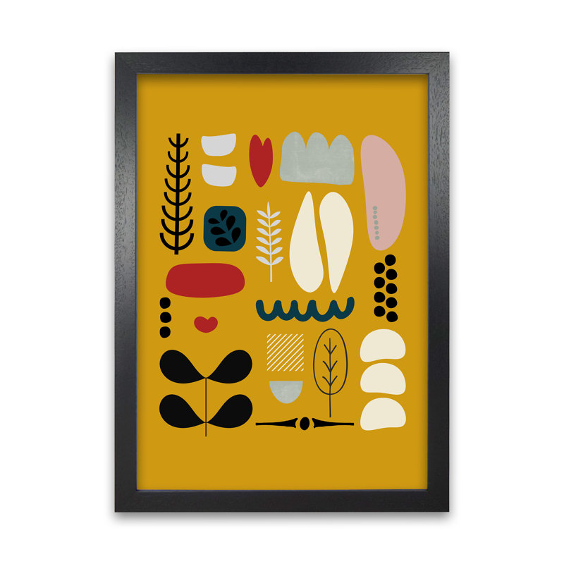 Scandinavian Folk On Yellow Original - Print, Black Frame, 42cm H x 30cm W x 3cm D